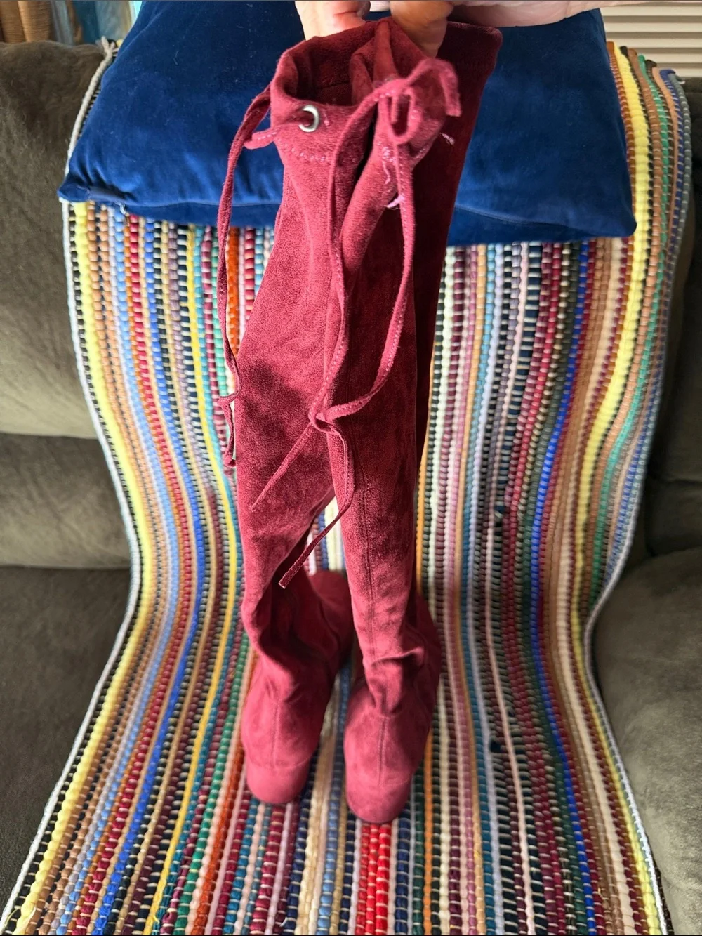 Suede Over-the-Knee Boots in Deep Berry